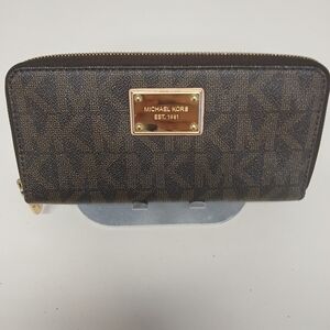 Michael Kors Brown Logo Wallet with Gold Accents